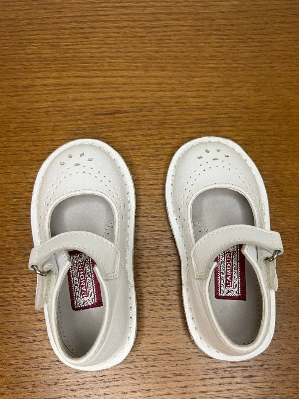 L'Amour White Mary Jane Shoes for Kids
